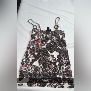 2000’s Black & White Floral shirt  with Pink Accents